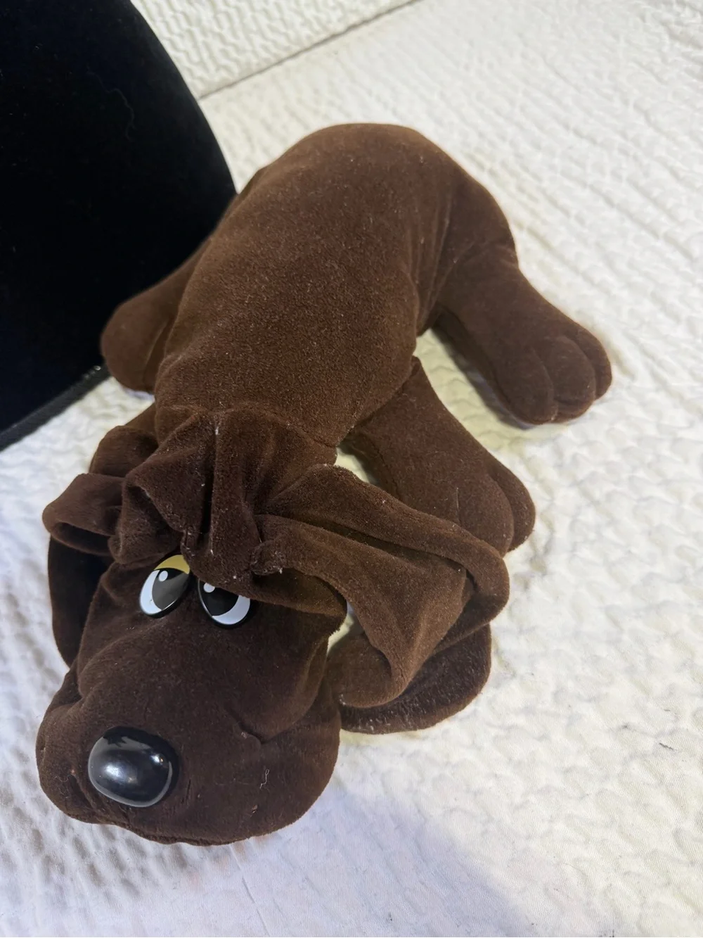 Plush Brown Dog Toy with Playful Eyes - Soft Squeaky Companion